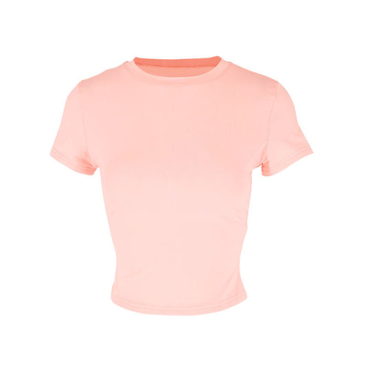 Damen figurbetontes Crop-Top mit Rundhalsausschnitt und elastischem Material R&B