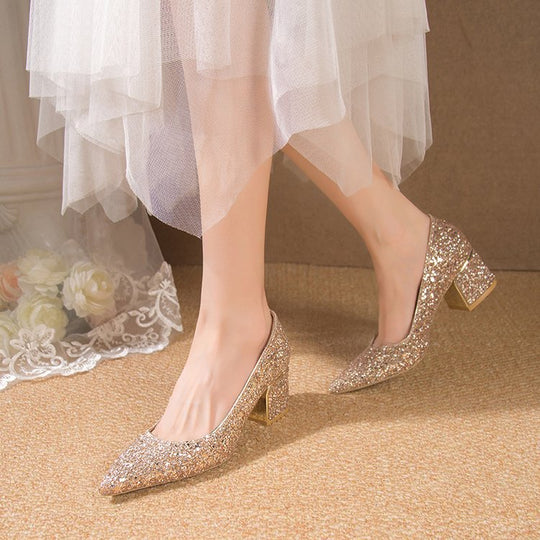 Damen Glitzernde Blockabsatz-Pumps mit funkelndem Design R&B