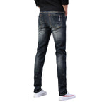 Herren Slim Fit Jeans mit kreativen Rissdesign und Farbklecksen R&B