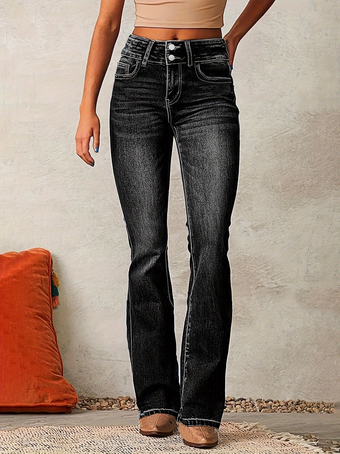 Damen Hochtaillierte Bootcut Jeans R&B