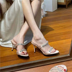 Damen elegante High Heel Sandalen mit glitzerndem Strassbesatz R&B