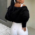 Damen Kurze Sweatjacke mit Kapuze und Reißverschluss R&B