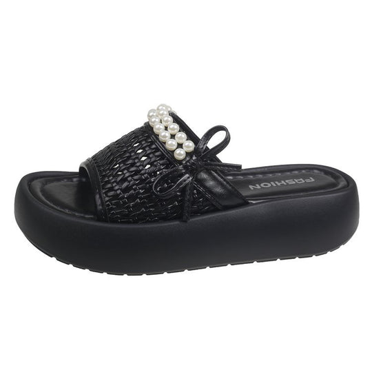 Damen bequeme und stilvolle Pantoletten mit perlenverziertem Riemen R&B