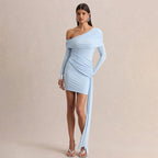 Damen Elegantes Wickelkleid mit asymmetrischem Ärmel und Drapierungen R&B