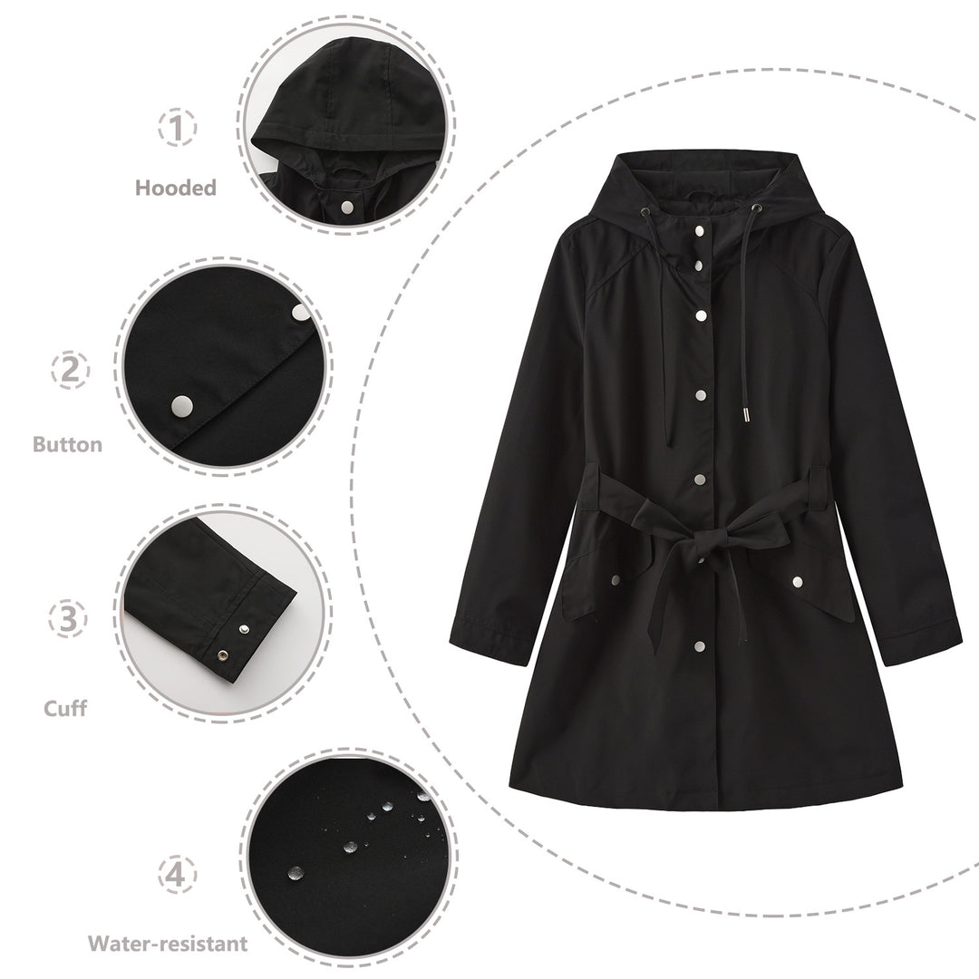 Damen modische Outdoorjacke mit Gürtel und Kapuze R&B