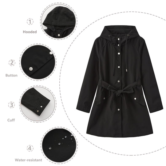 Damen modische Outdoorjacke mit Gürtel und Kapuze R&B