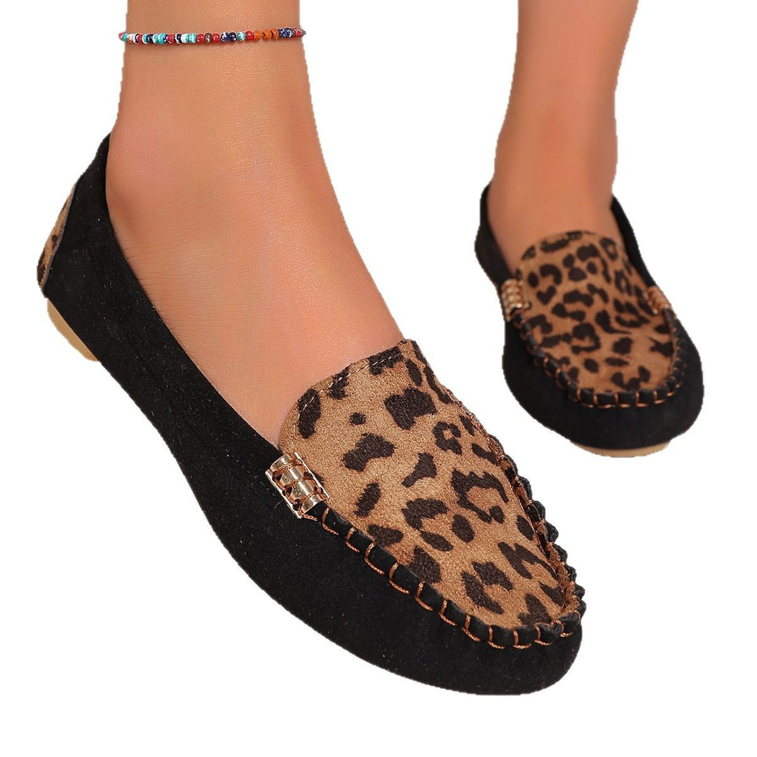 Damen nan Mokassin-Loafer mit Leopardenmuster, dekorativer Ziernaht und flexibler Noppenlaufsohle R&B