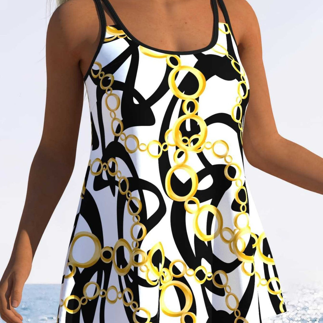 Damen Tankini mit verspieltem Streifenmuster und originellem Schnitt R&B