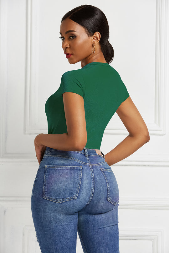 Damen figurbetonter Kurzarm-Bodysuit R&B
