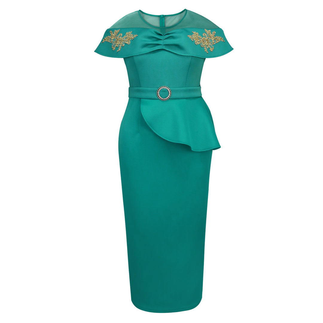Damen elegantes Wickelkleid mit Schnitt- und Rüschenakzenten R&B