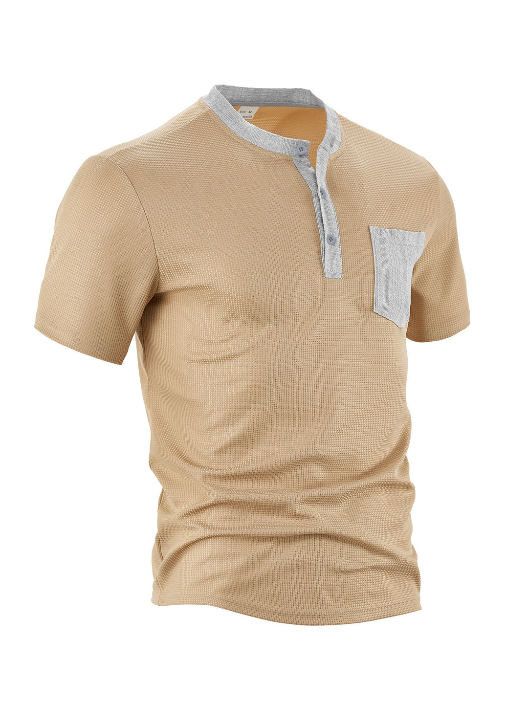 Herren nan atmungsaktives Waffel-Henleyshirt mit Stehkragen kurzer Knopfleiste und aufgesetzter Brusttasche R&B