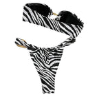 Damen Bandeau-Bikini-Set mit elegantem Streifenmuster und modischem Goldakzent R&B