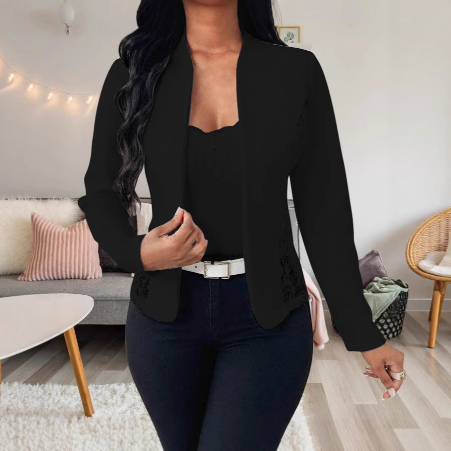 Damen elegante Blazerjacke mit Spitzenakzenten R&B
