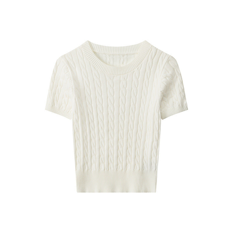 Damen Kurzarm Strickoberteil mit Kabelmuster R&B