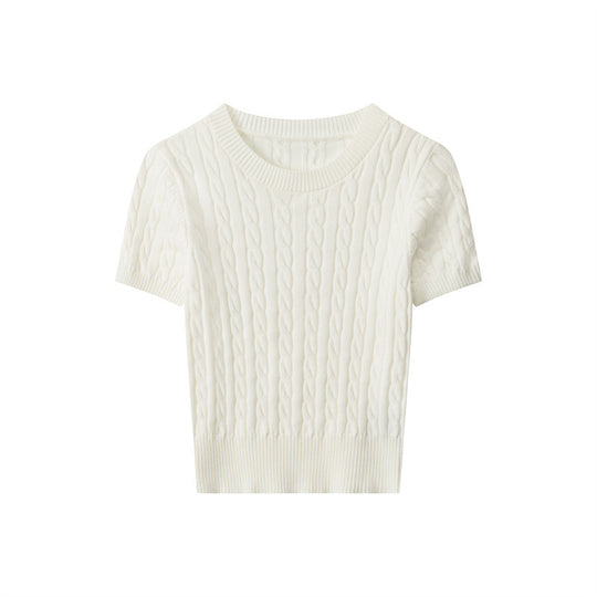 Damen Kurzarm Strickoberteil mit Kabelmuster R&B