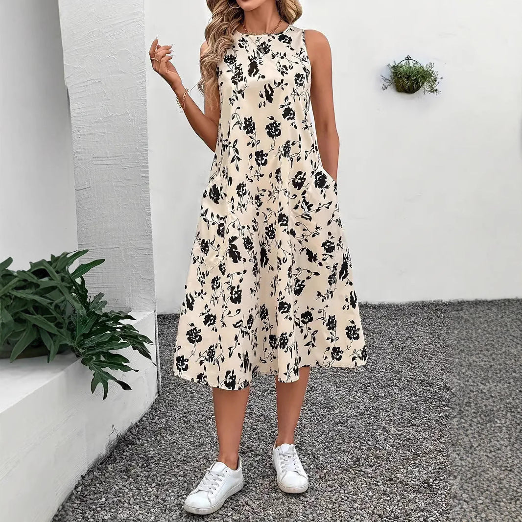Damen Ärmelloses Maxikleid mit floralem Muster und praktischen Taschen R&B