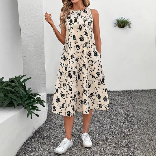 Damen Ärmelloses Maxikleid mit floralem Muster und praktischen Taschen R&B