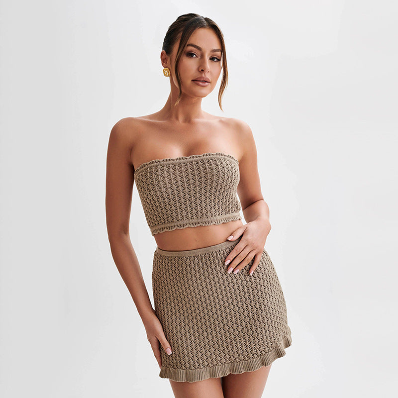 Damen elegantes Häkelkleid mit tiefem Ausschnitt R&B