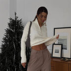 Damen Strickpullover mit modernem Zipper und Rippstrickdetails R&B