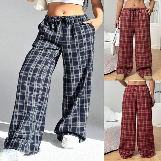 Damen Weite Karohose mit elastischem Bund und praktischen Taschen R&B