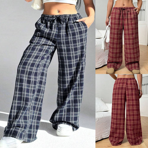 Damen Weite Karohose mit elastischem Bund und praktischen Taschen R&B