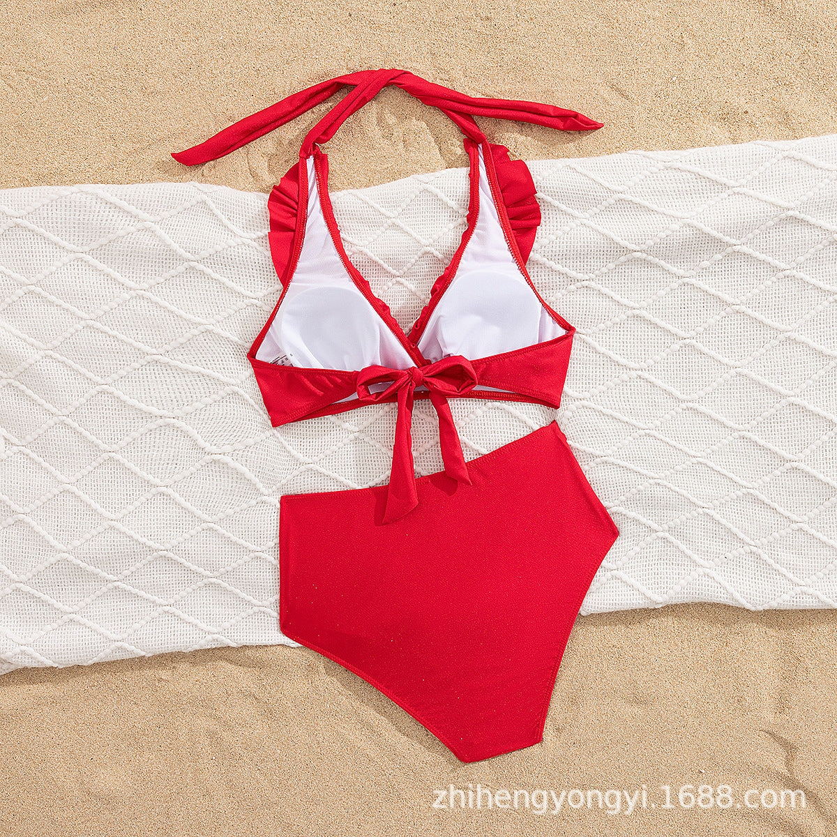 Damen Hoch-waisted Bikini mit voluminösem Rüschendesign R&B
