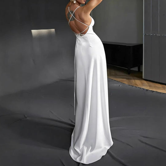 Damen Elegantes Abendkleid mit tiefem V-Ausschnitt und schulterfreien Trägern R&B