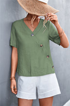 Damen lässige Bluse mit Wickeloptik und Knopfdetails R&B
