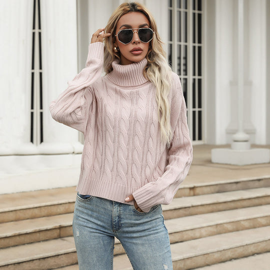 Damen Grobstrickpullover mit hohem Kragen und angeschnittenen Ärmeln R&B