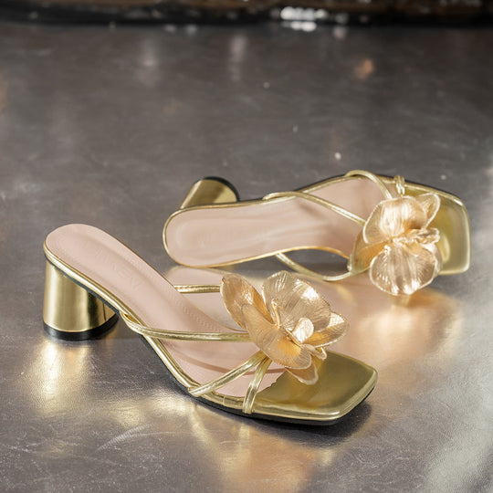 Damen Elegante Slingback-Sandalen mit floralem Goldakzent und bequemer Fußbettung R&B
