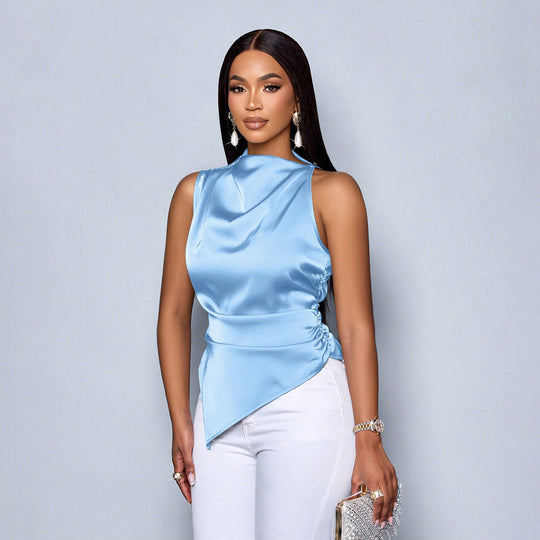 Damen Elegantes Satinoberteil mit asymmetrischem Saum R&B
