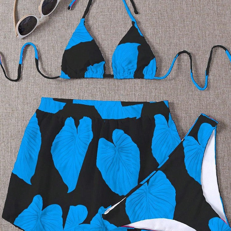 Damen Bikini-Set mit modernem Shorts-Design und auffälligem Blattdruck R&B