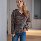 Damen grob gestrickter Pullover mit voluminösen Ärmeln R&B
