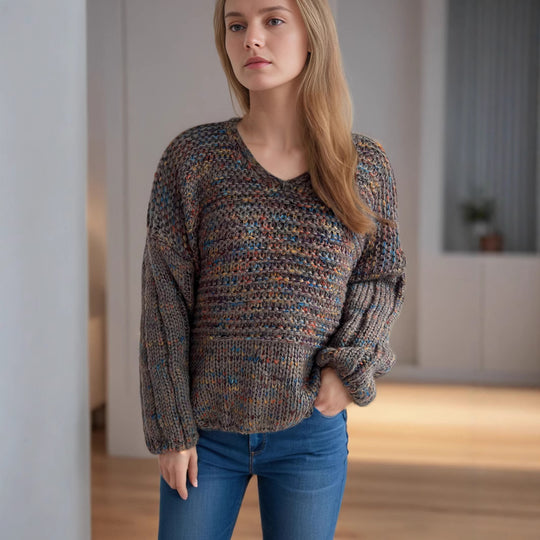 Damen grob gestrickter Pullover mit voluminösen Ärmeln R&B