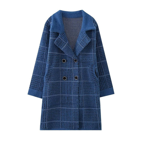 Damen modische Übergangsjacke mit strukturiertem Karomuster und eleganter Knopfleiste R&B