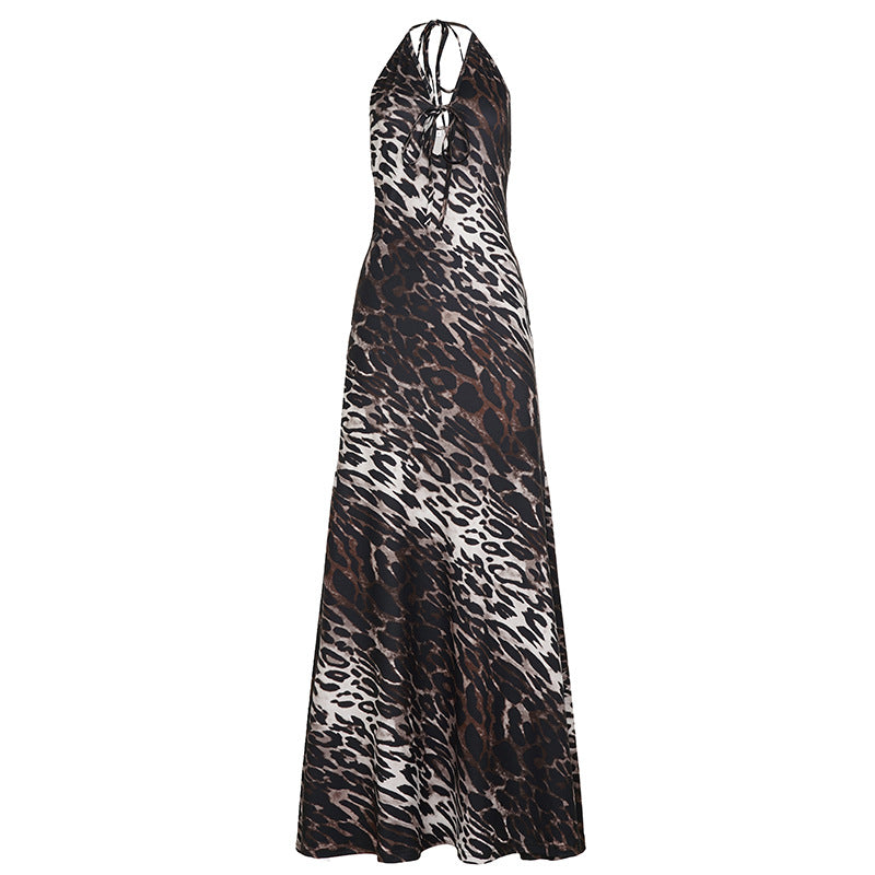 Damen Maxikleid mit tiefem V-Ausschnitt und aufregendem Leopardenmuster R&B