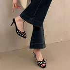 Damen elegante Mules mit funkelnden Perlen R&B