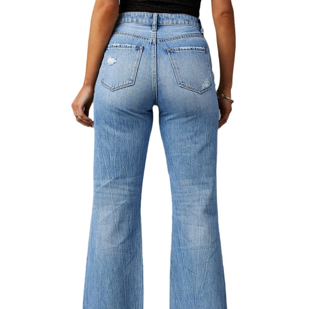 Damen Flared Jeans mit Distressed-Effekten und hohem Bund R&B