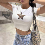Damen Crop-T-Shirt mit stilvollem Leopardenstern-Design R&B