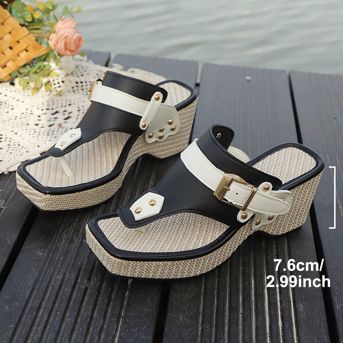 Damen Wedge-Sandaletten mit modischem Riemendesign und dekorativem Schnallenverschluss R&B