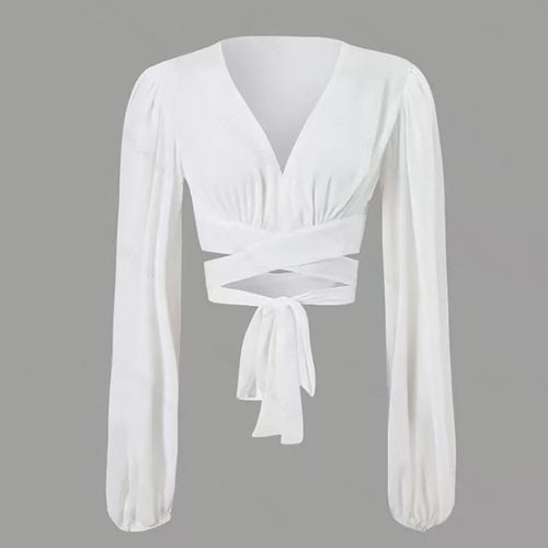 Damen Wickelbluse mit langem Arm und elegantem V-Ausschnitt R&B