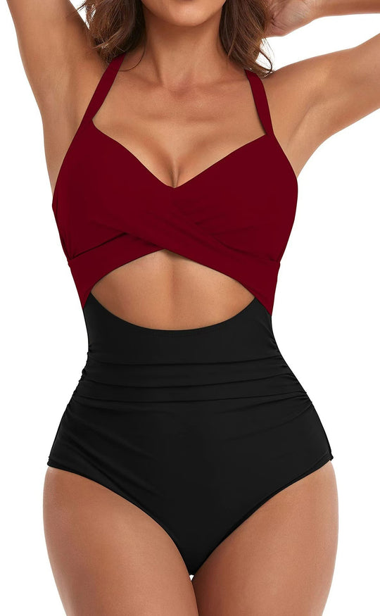 Damen Einteiliger Bikini mit modischem Cut-Out und Animal-Print R&B