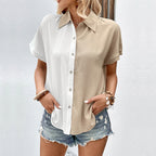 Damen Bluse mit farblich abgesetztem Kragen und praktischen Taschen R&B