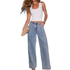 Damen Weite High-Waist Jeans im lässigen Vintage-Stil mit fransigem Saum R&B