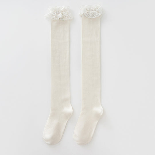 Damen Elegante Overknee-Strümpfe mit romantischem Spitzenrand R&B