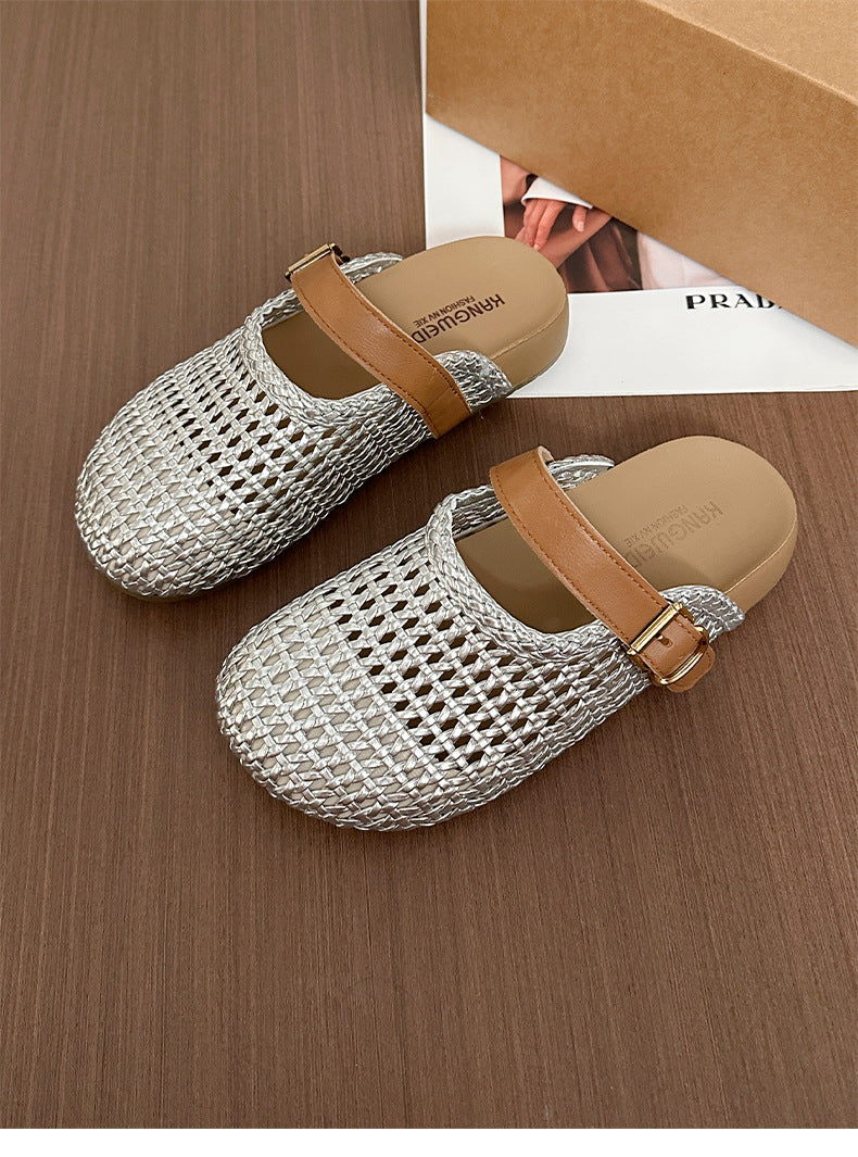 Damen Clogs mit geflochtenem Obermaterial und verstellbarem Riemen R&B