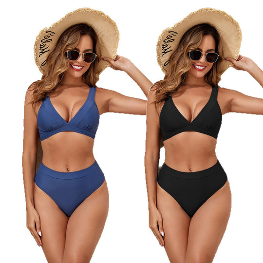 Damen Triangel-Bikini-Set mit gepolstertem Oberteil und hohen Hosen R&B