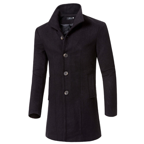 Herren eleganter Woolcoat mit modernem Stehkragen und praktischen Taschen R&B