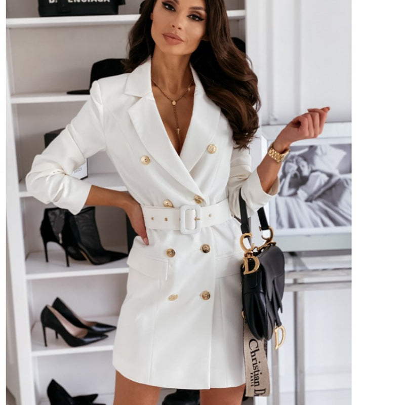 Damen doppelt knopf-beschichtetes Gürtel Mini Blazer Kleid R&B