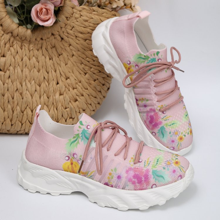 Damen modische Sneakers mit floralem Design und atmungsaktiver Textiloberfläche R&B